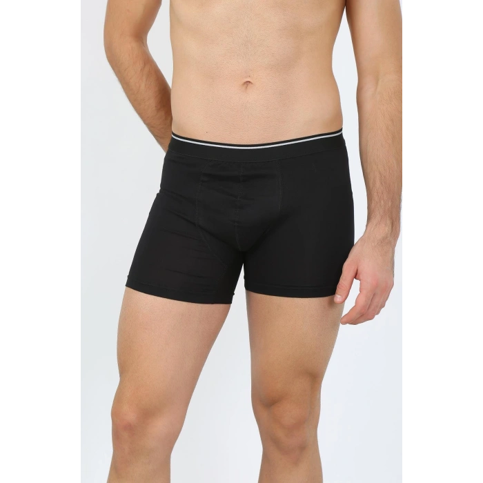 Moda Çizgi Erkek Büyük Beden Pamuk Likralı Boxer Siyah 40134