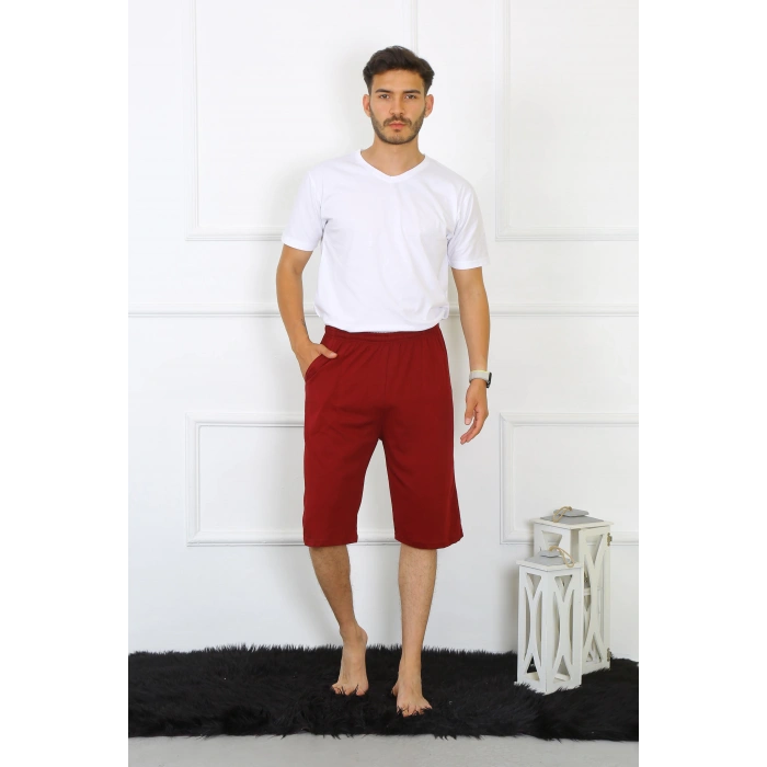 Moda Çizgi Erkek Cepli Pamuk Lakost Kapri Bordo 27554