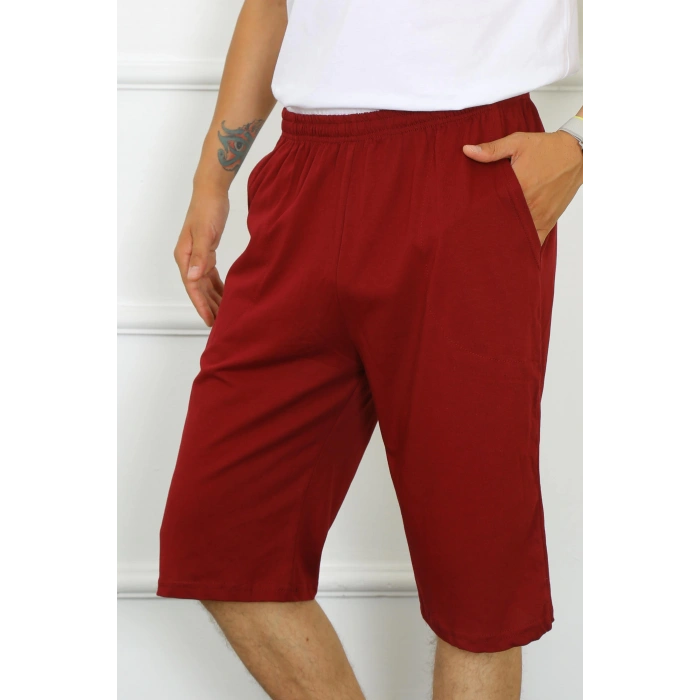 Moda Çizgi Erkek Cepli Pamuk Lakost Kapri Bordo 27554
