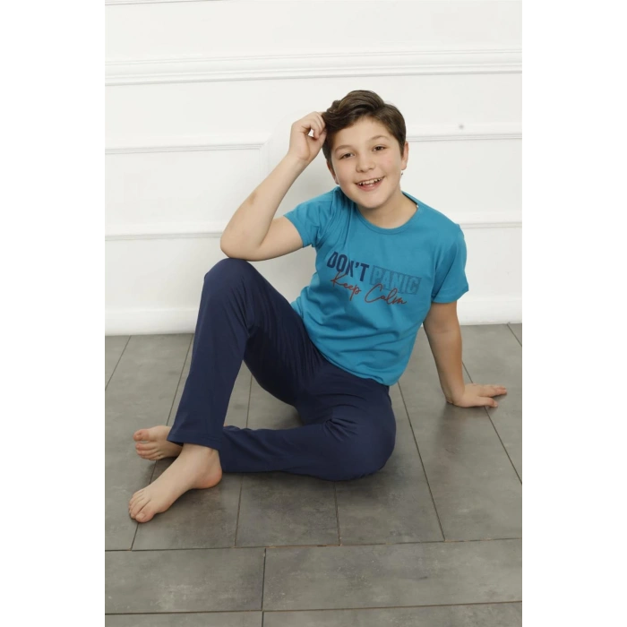 Moda Çizgi Erkek Çocuk Pamuk Kısa Kollu Pijama Takımı 20379