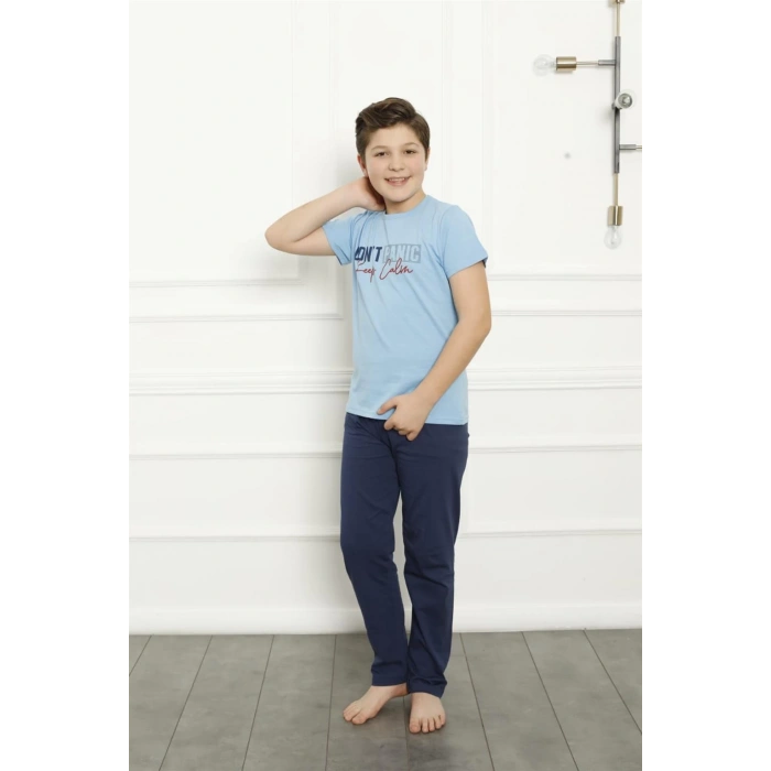 Moda Çizgi Erkek Çocuk Pamuk Kısa Kollu Pijama Takımı 20380