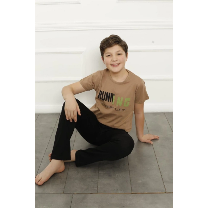 Moda Çizgi Erkek Çocuk Pamuk Kısa Kollu Pijama Takımı 20383