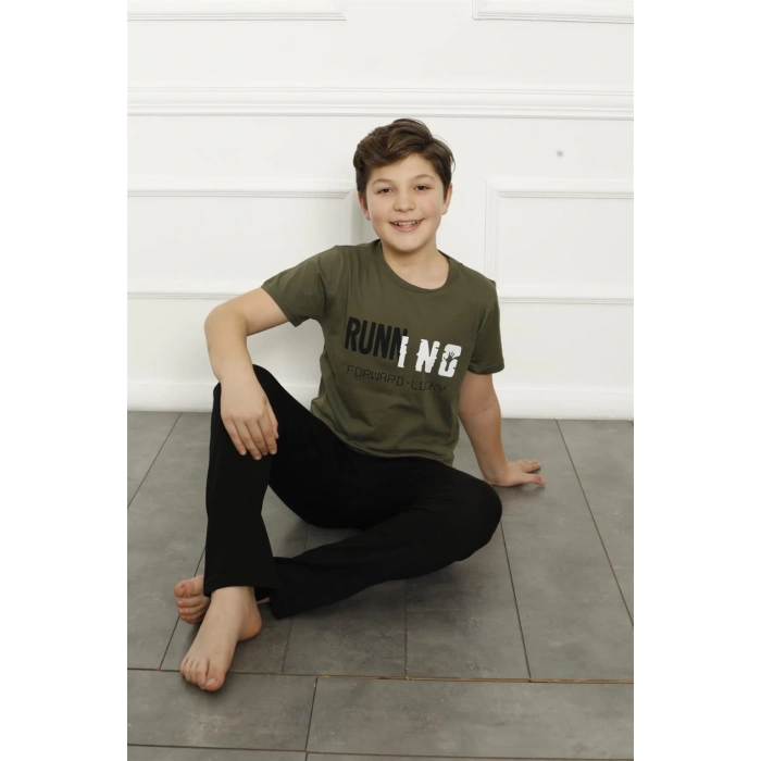 Moda Çizgi Erkek Çocuk Pamuk Kısa Kollu Pijama Takımı 20384