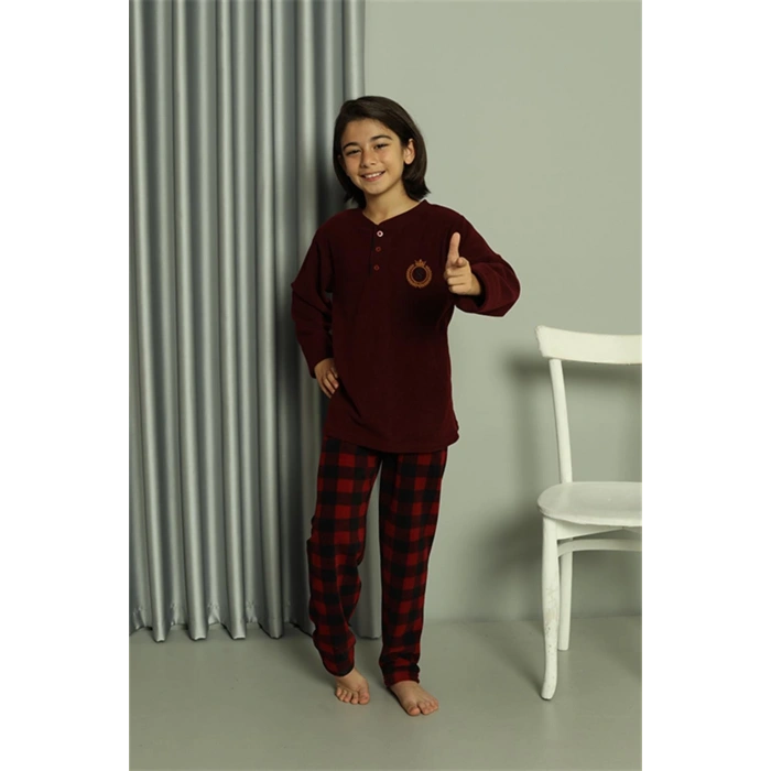 Moda Çizgi Erkek Çocuk WelSoft Polar Bordo Pijama Takımı 20549
