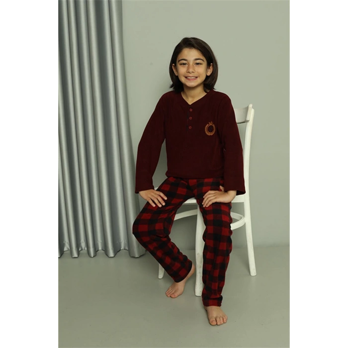 Moda Çizgi Erkek Çocuk WelSoft Polar Bordo Pijama Takımı 20549