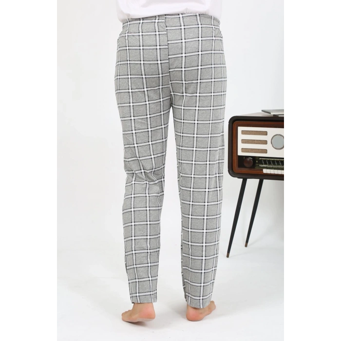 Moda Çizgi Erkek Ekoseli Desen Penye Tek Alt Pijama 27540 Gri