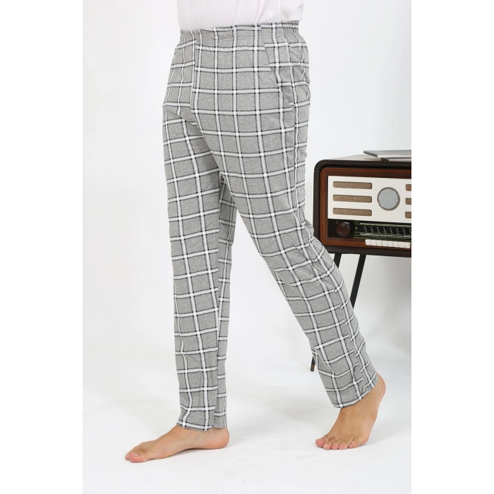 Moda Çizgi Erkek Ekoseli Desen Penye Tek Alt Pijama 27540 Gri