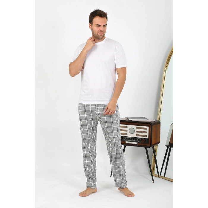 Moda Çizgi Erkek Ekoseli Desen Penye Tek Alt Pijama 27540 Gri
