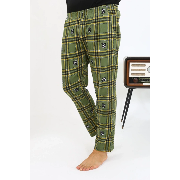 Moda Çizgi Erkek Ekoseli Desen Penye Tek Alt Pijama 27540 Haki
