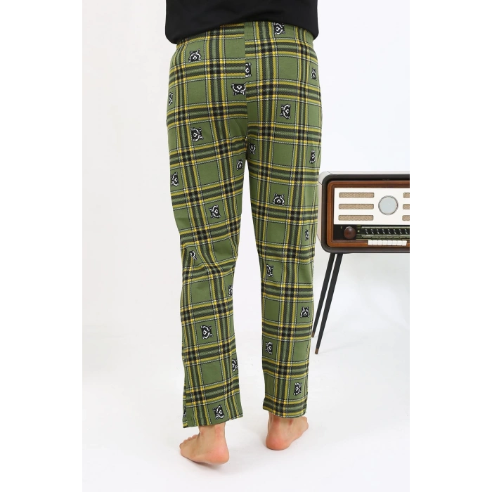 Moda Çizgi Erkek Ekoseli Desen Penye Tek Alt Pijama 27540 Haki