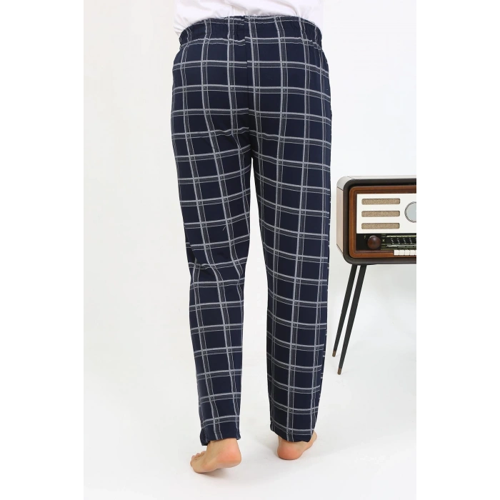 Moda Çizgi Erkek Ekoseli Desen Penye Tek Alt Pijama 27540 Lacivert