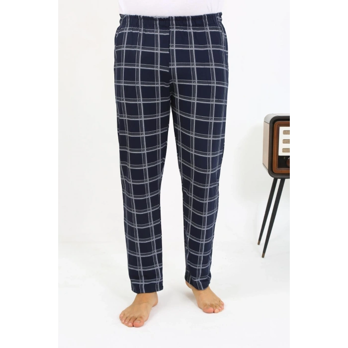 Moda Çizgi Erkek Ekoseli Desen Penye Tek Alt Pijama 27540 Lacivert