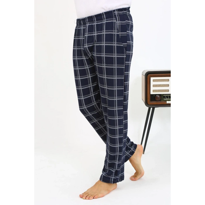 Moda Çizgi Erkek Ekoseli Desen Penye Tek Alt Pijama 27540 Lacivert