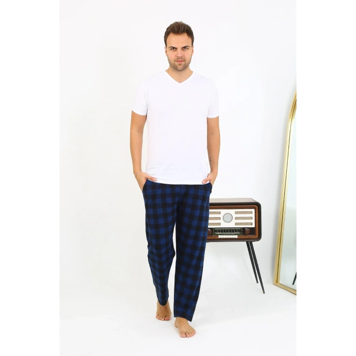 Moda Çizgi Erkek Ekoseli Desen Penye Tek Alt Pijama 27540 Siyah