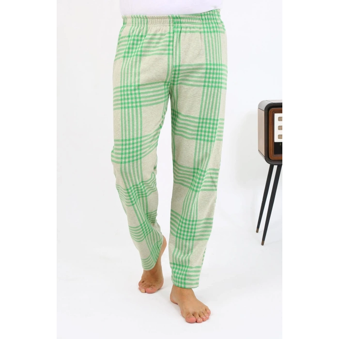 Moda Çizgi Erkek Ekoseli Desen Penye Tek Alt Pijama 27540 Yeşil