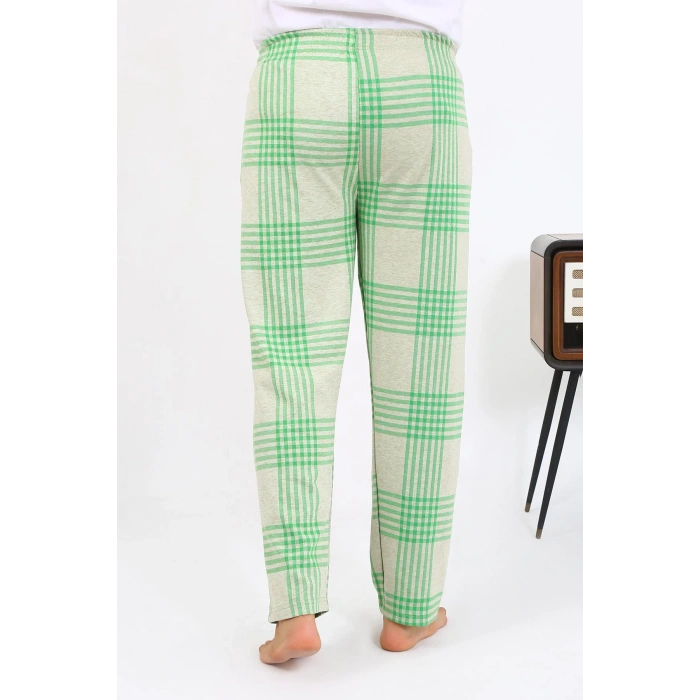 Moda Çizgi Erkek Ekoseli Desen Penye Tek Alt Pijama 27540 Yeşil