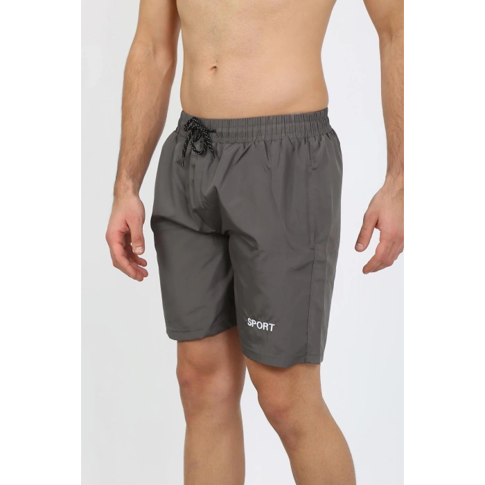 Moda Çizgi Erkek Fermuar Cepli Deniz Şortu Füme 27485