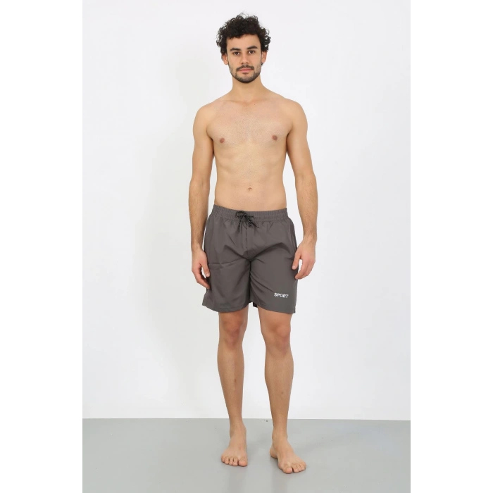 Moda Çizgi Erkek Fermuar Cepli Deniz Şortu Füme 27485