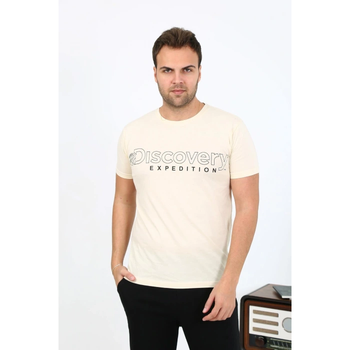 Moda Çizgi Erkek Kısa Kol Penye Pijama Takımı 6866 Krem