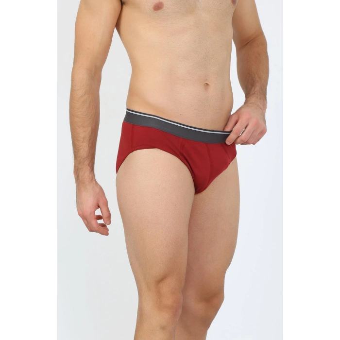 Moda Çizgi Erkek Pamuk 3lü Bordo Beyaz Laci Likralı Slip 40127