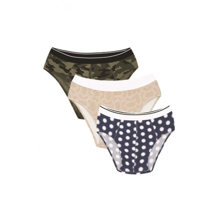 Moda Çizgi Erkek Pamuk 3lü Desenli Likralı Slip 40121