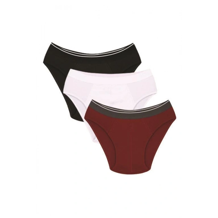 Moda Çizgi Erkek Pamuk 3lü Siyah Beyaz Bordo Likralı Slip 40124