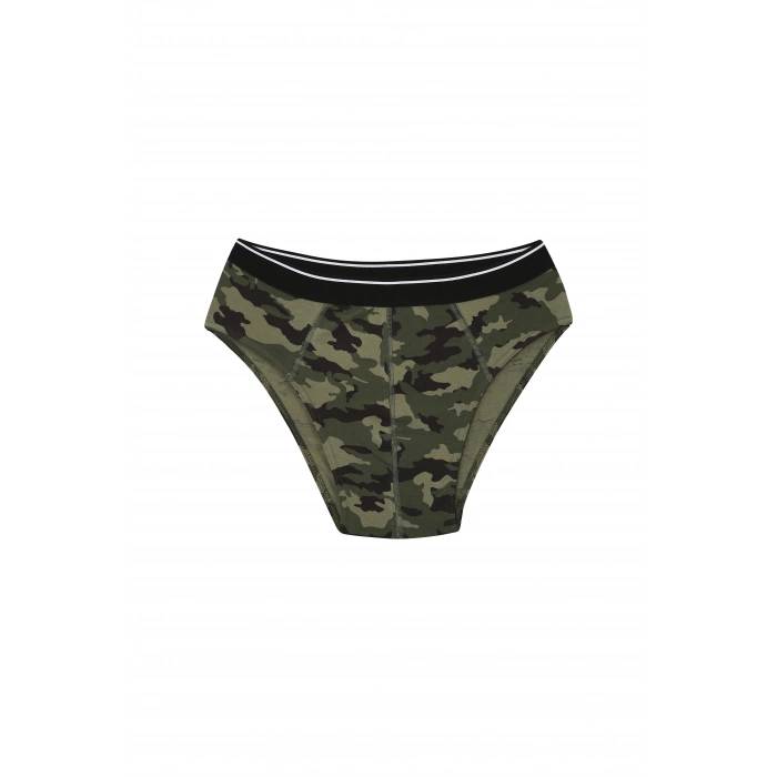 Moda Çizgi Erkek Pamuk Desenli Likralı Slip Haki 40131