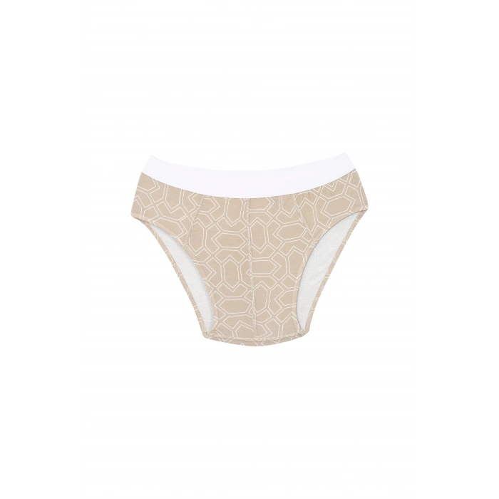 Moda Çizgi Erkek Pamuk Desenli Likralı Slip Krem 40131