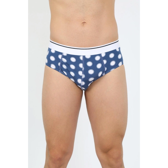 Moda Çizgi Erkek Pamuk Desenli Likralı Slip Lacivert 40131