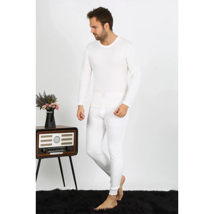 Moda Çizgi Erkek Pamuk Ekru İçlik Takım 19103
