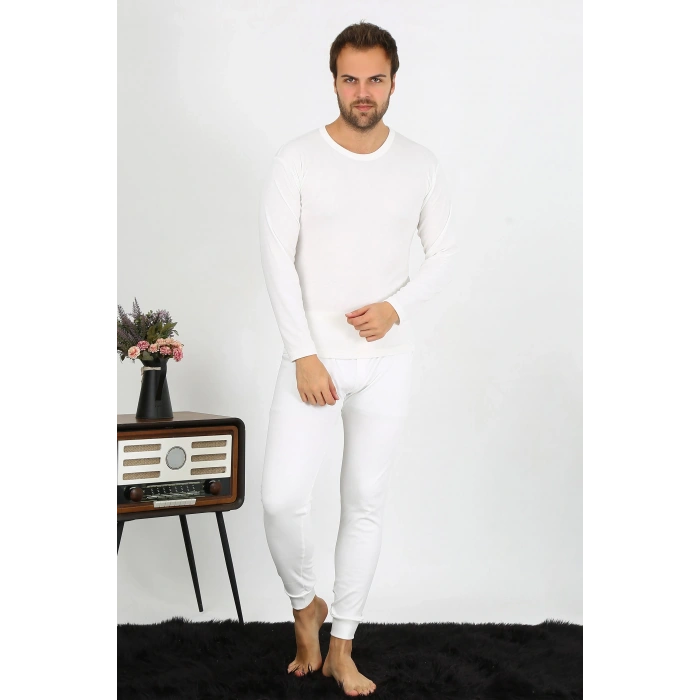 Moda Çizgi Erkek Pamuk Ekru İçlik Takım 19103