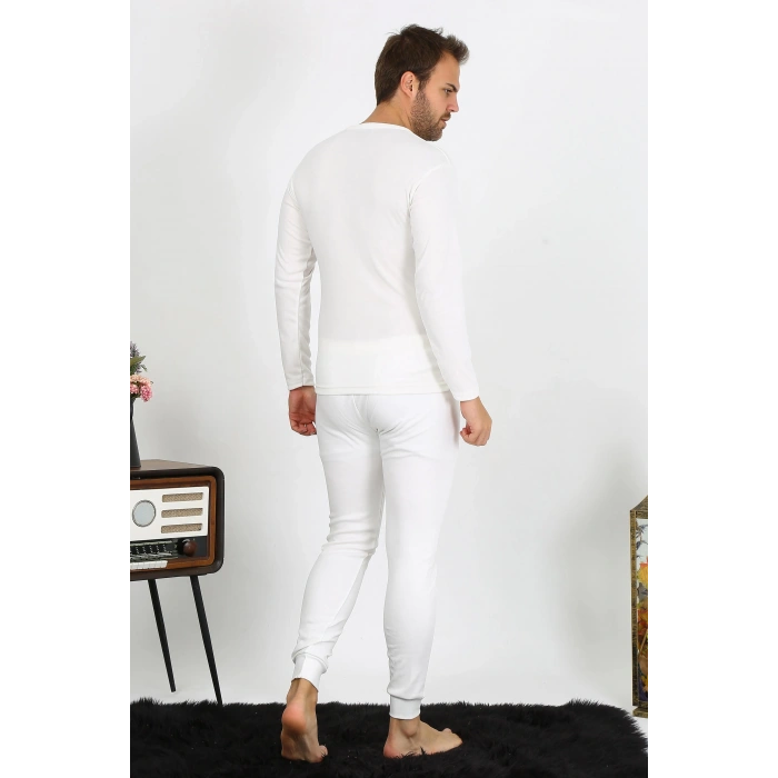 Moda Çizgi Erkek Pamuk Ekru İçlik Takım 19103