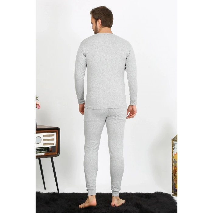 Moda Çizgi Erkek Pamuk Gri İçlik Takım 19103