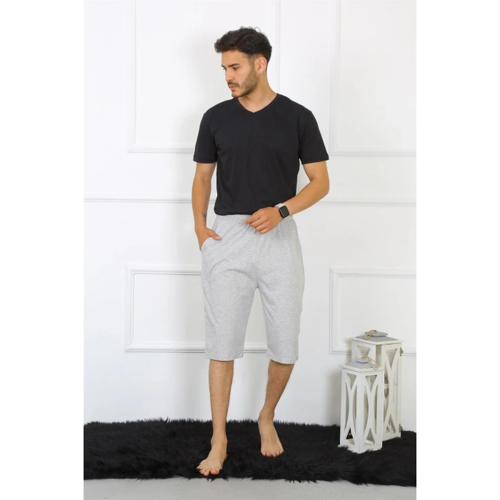 Moda Çizgi Erkek Pamuk Gri Kapri 27480