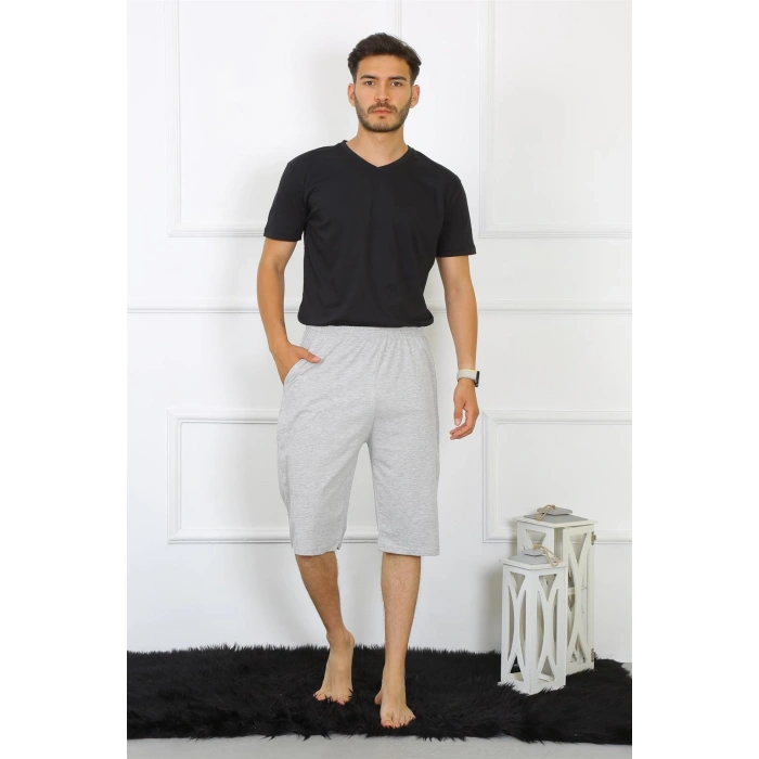 Moda Çizgi Erkek Pamuk Gri Kapri 27480