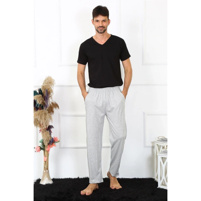Moda Çizgi Erkek Pamuk Gri Tek Alt Pijama 27495