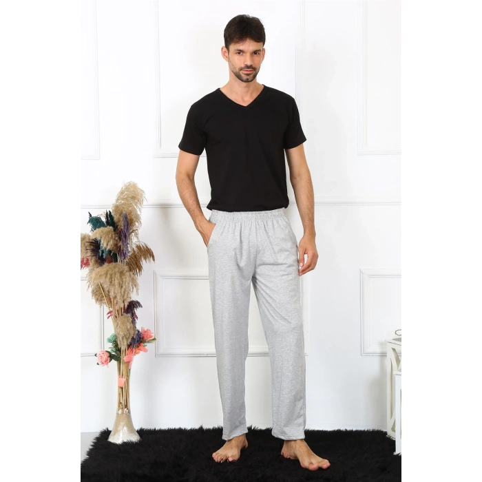 Moda Çizgi Erkek Pamuk Gri Tek Alt Pijama 27495