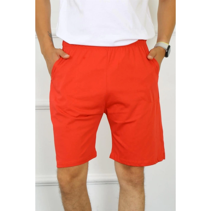 Moda Çizgi Erkek Pamuk Kırmızı Şort 27484