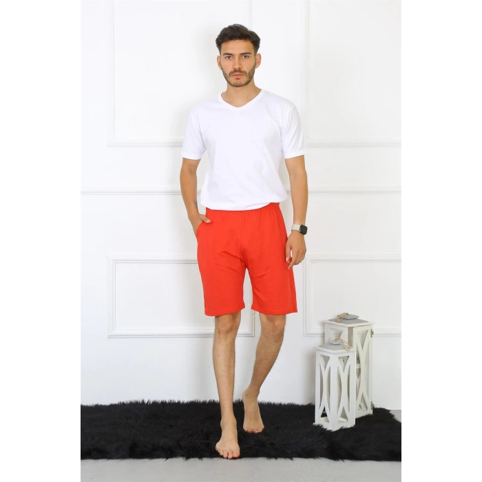 Moda Çizgi Erkek Pamuk Kırmızı Şort 27484