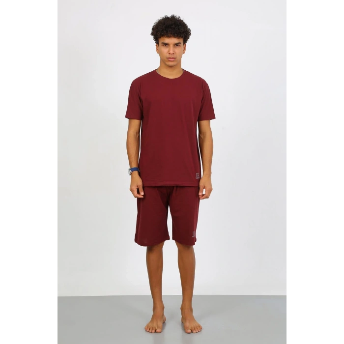Moda Çizgi Erkek Pamuk Lakost Alt Üst Kaprili Pijama Takım Bordo 6872