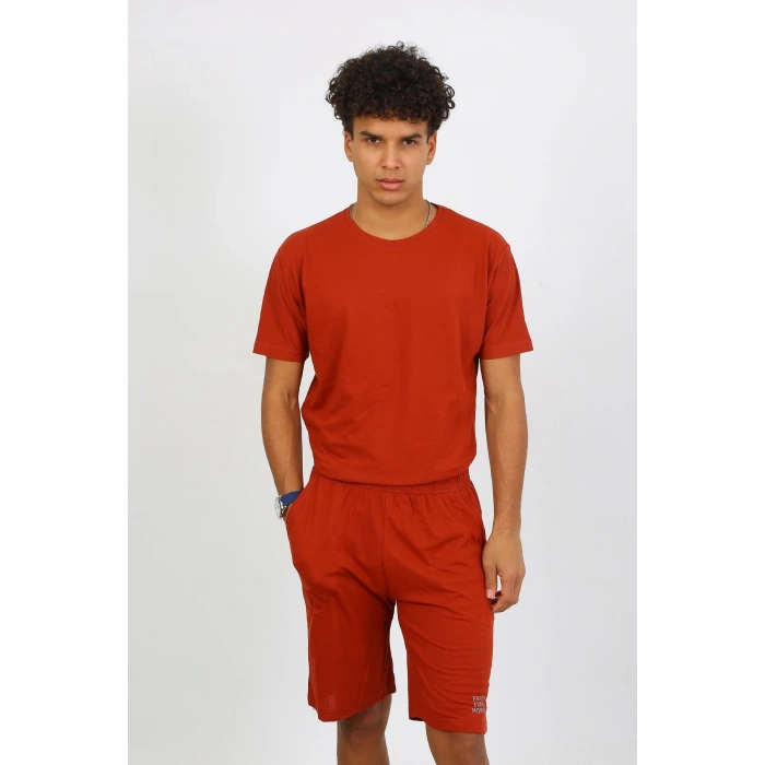 Moda Çizgi Erkek Pamuk Lakost Alt Üst Kaprili Pijama Takım Kremit 6872