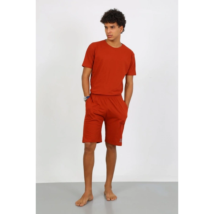 Moda Çizgi Erkek Pamuk Lakost Alt Üst Kaprili Pijama Takım Kremit 6872