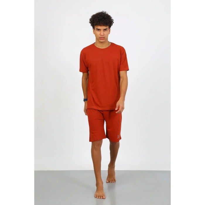 Moda Çizgi Erkek Pamuk Lakost Alt Üst Kaprili Pijama Takım Kremit 6872