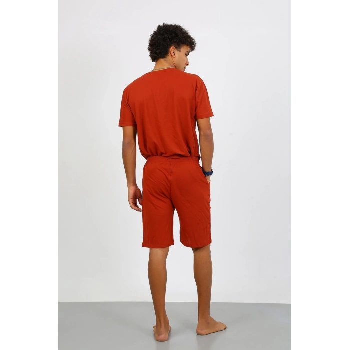 Moda Çizgi Erkek Pamuk Lakost Alt Üst Kaprili Pijama Takım Kremit 6872