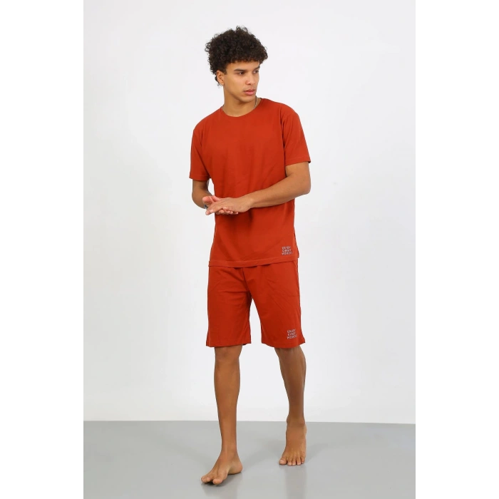 Moda Çizgi Erkek Pamuk Lakost Alt Üst Kaprili Pijama Takım Kremit 6872