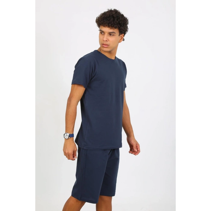 Moda Çizgi Erkek Pamuk Lakost Alt Üst Kaprili Pijama Takım Lacivert 6872