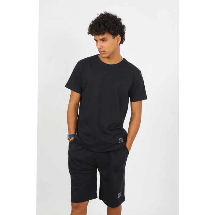 Moda Çizgi Erkek Pamuk Lakost Alt Üst Kaprili Pijama Takım Lacivert 6874