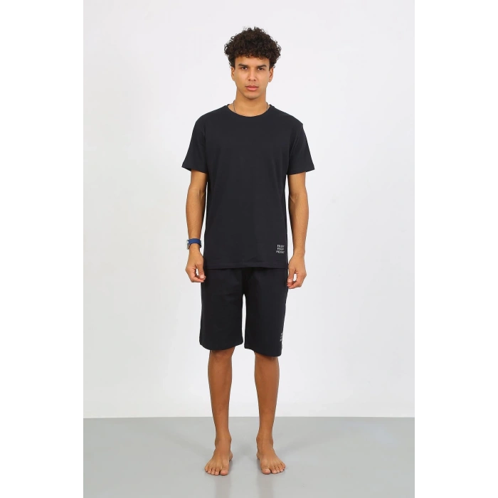 Moda Çizgi Erkek Pamuk Lakost Alt Üst Kaprili Pijama Takım Lacivert 6874