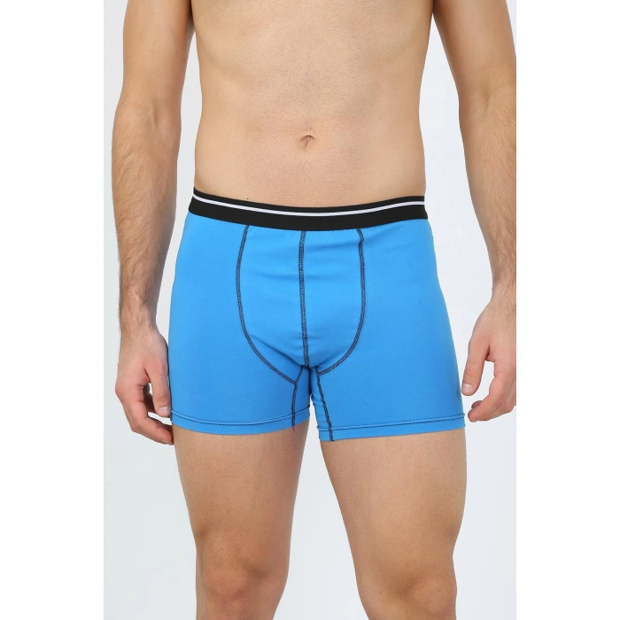 Moda Çizgi Erkek Pamuk Likralı Boxer Mavi 40133