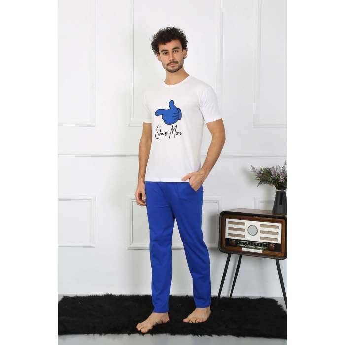 moda çizgi Erkek Pamuk Penye Sevgili Kombini Pijama Takımı Beyaz 50129 Tek Takım Fiyatıdır